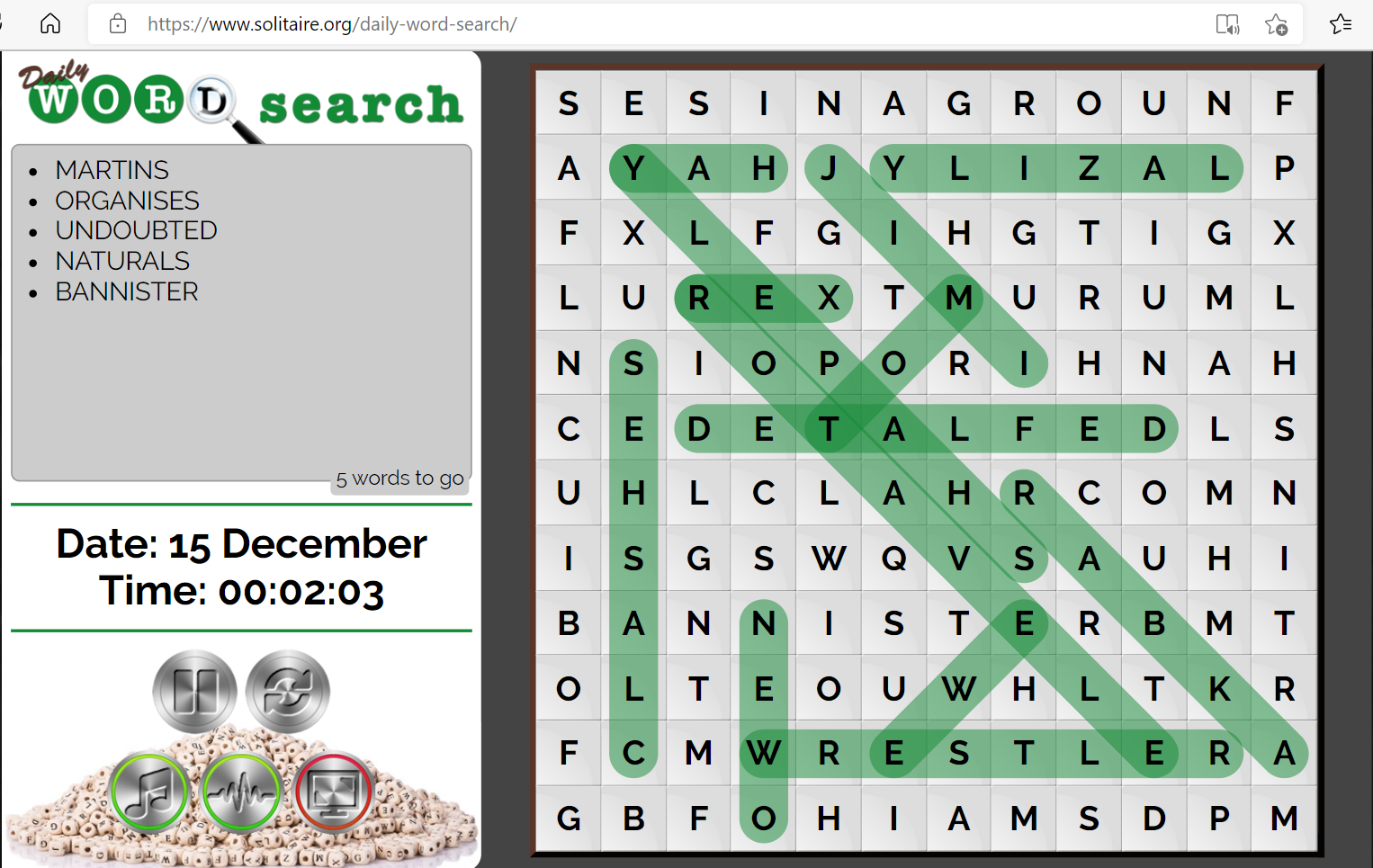 Solitaire Daily Word Search